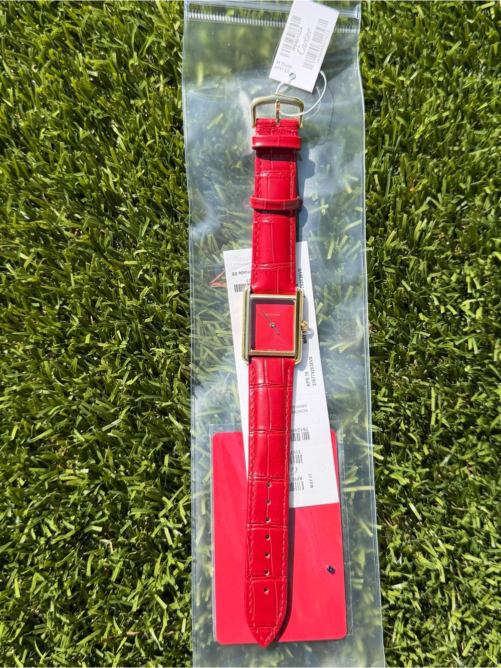 Red Square Face Leather Strap Watch